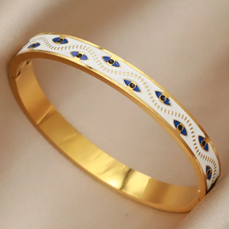 Stainless Steel Metal Oil Eyes Bangles&bracelets for Women Fashion Brand Jewelry Classic Crystal Tassel Bangles Accessories