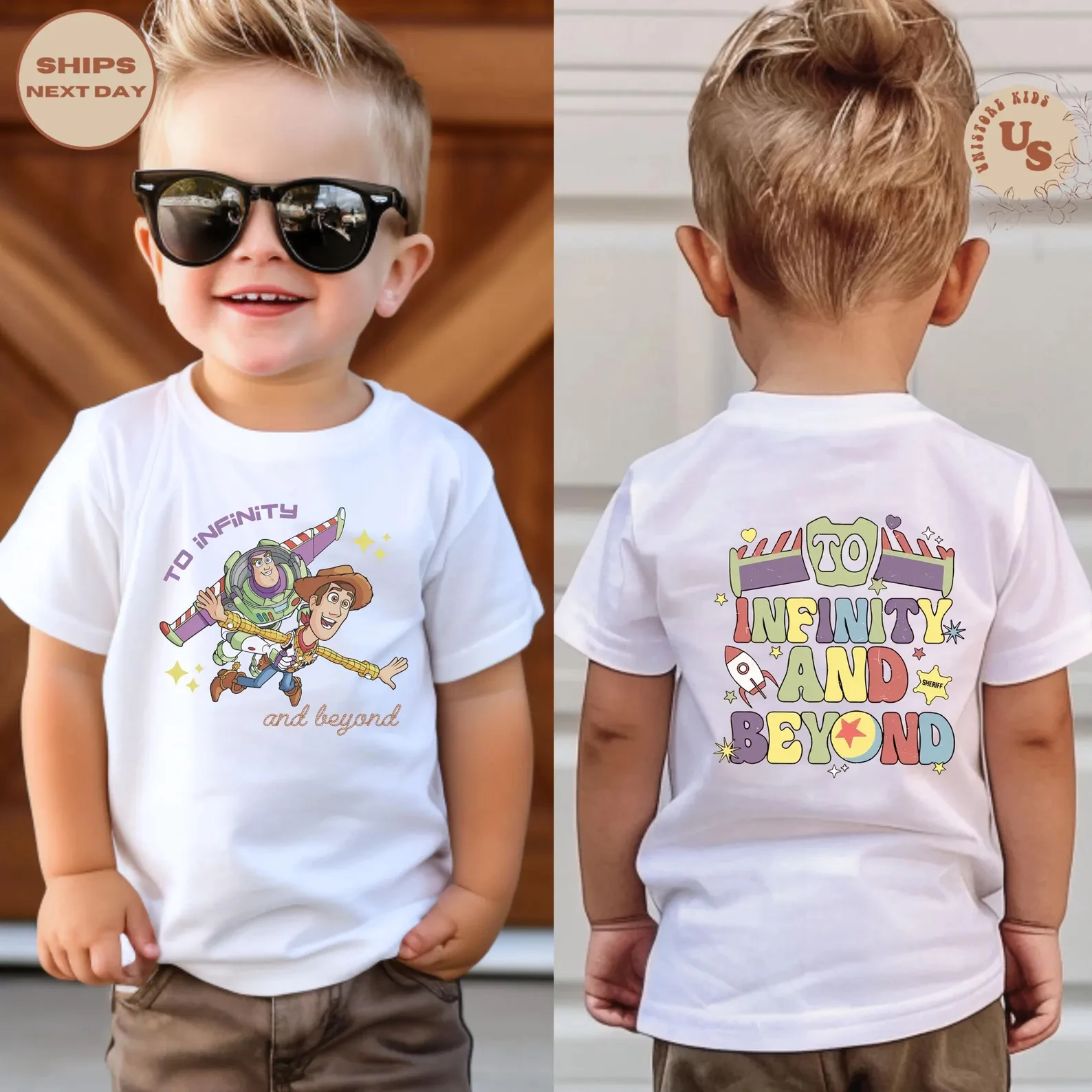 Buzz T-Shirt, "To Infinity and Beyond" Double-Sided Print, 2026 Summer Cotton Short Sleeve for Boys Girls Vacation
