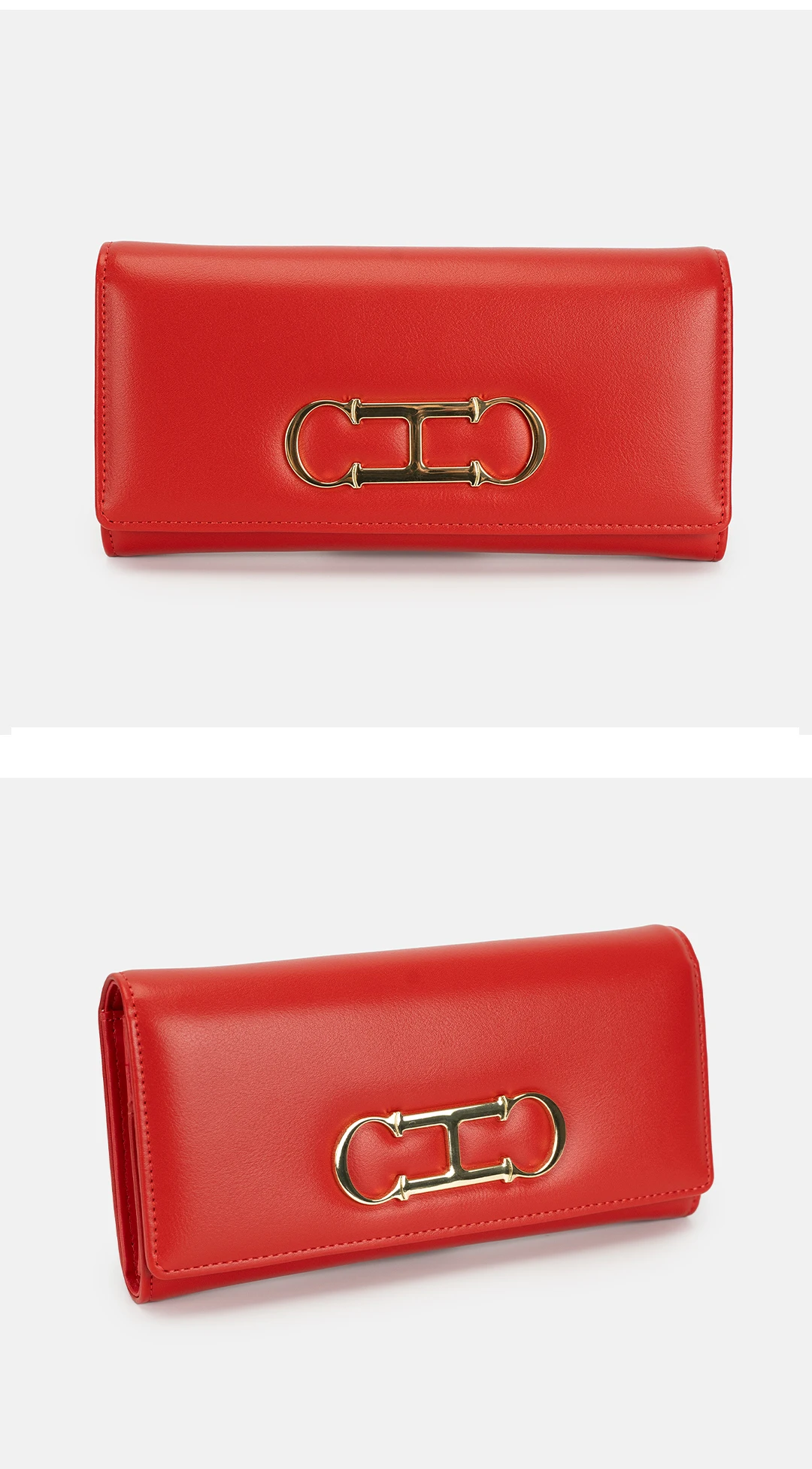 CH Womens Long Wallet Premium Leather Gold Metal Logo Large Capacity Multi Card Slots Daily Commuter Ladies Clutch Purse