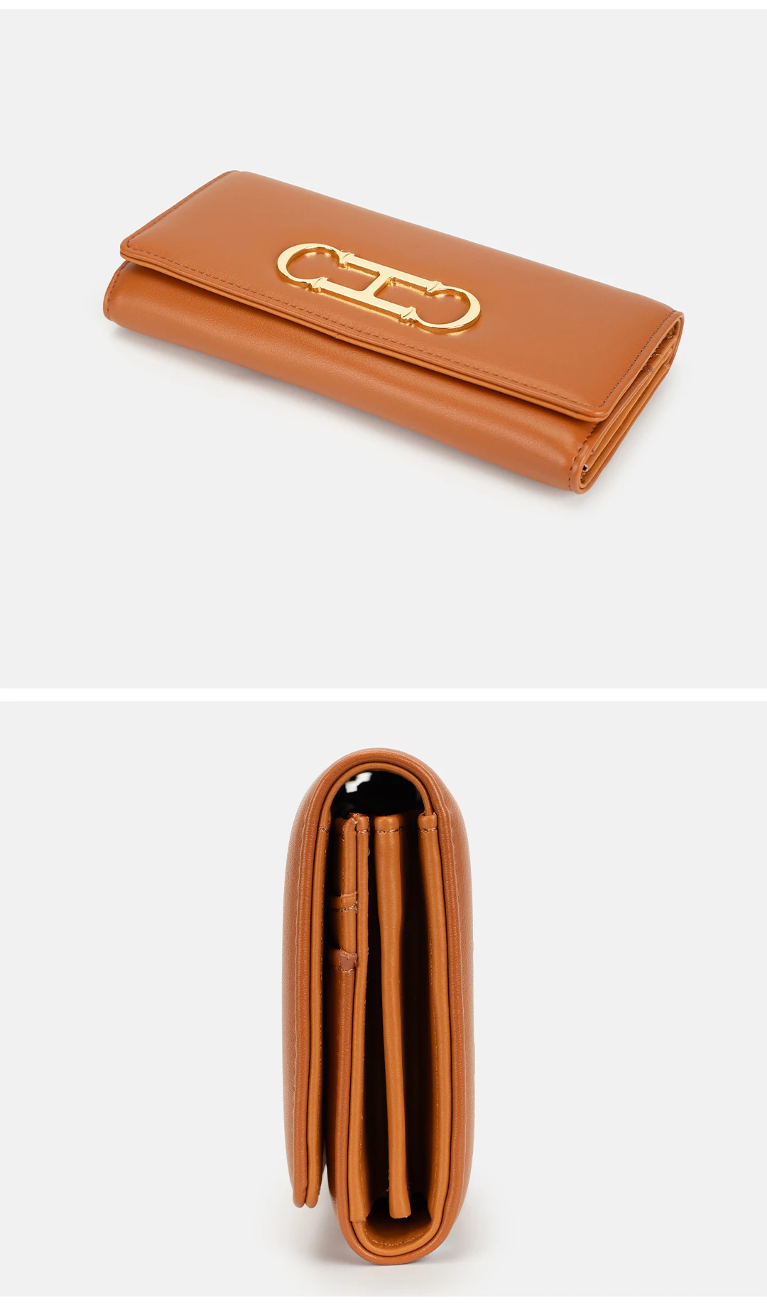 CH Womens Long Wallet Premium Leather Gold Metal Logo Large Capacity Multi Card Slots Daily Commuter Ladies Clutch Purse