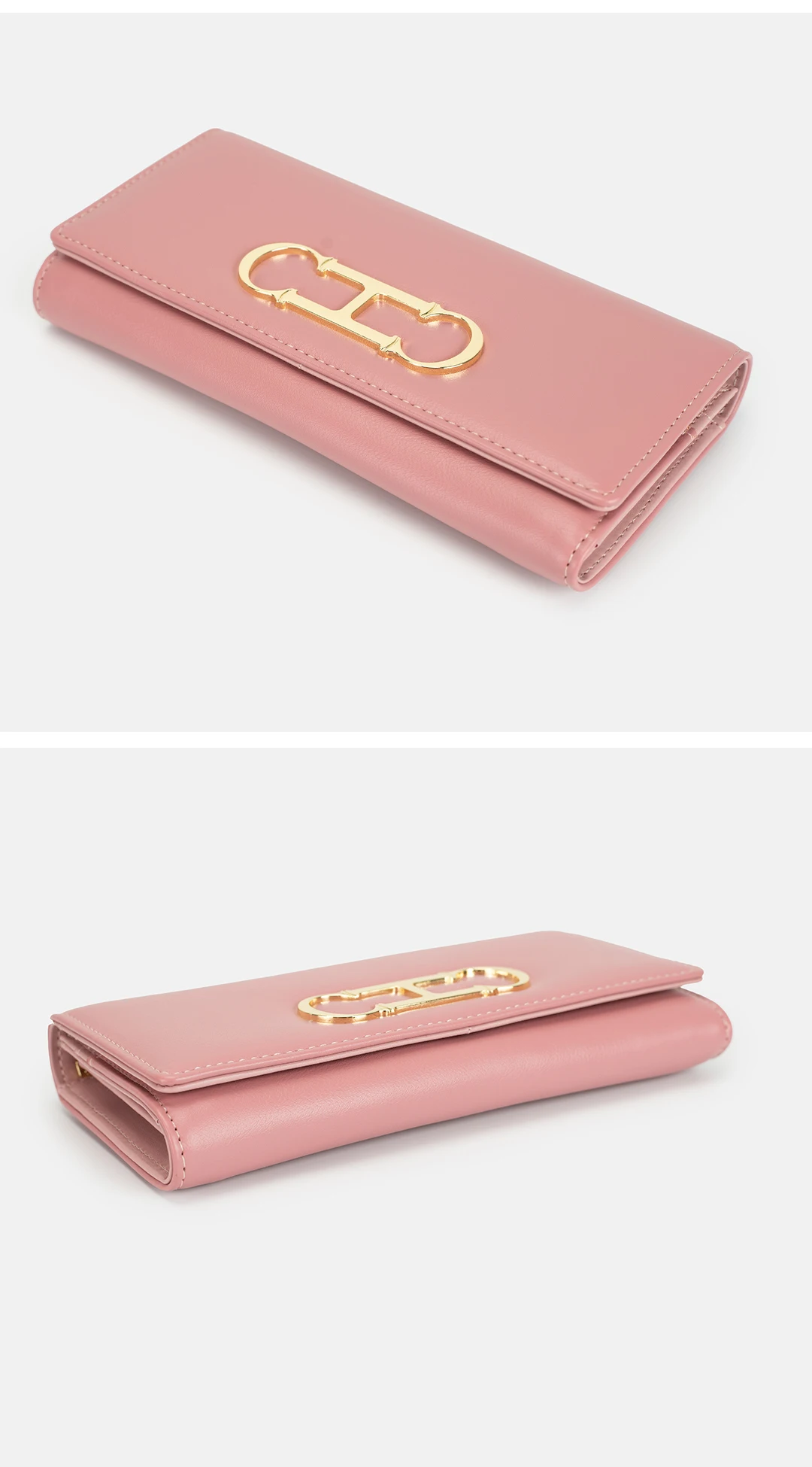 CH Womens Long Wallet Premium Leather Gold Metal Logo Large Capacity Multi Card Slots Daily Commuter Ladies Clutch Purse