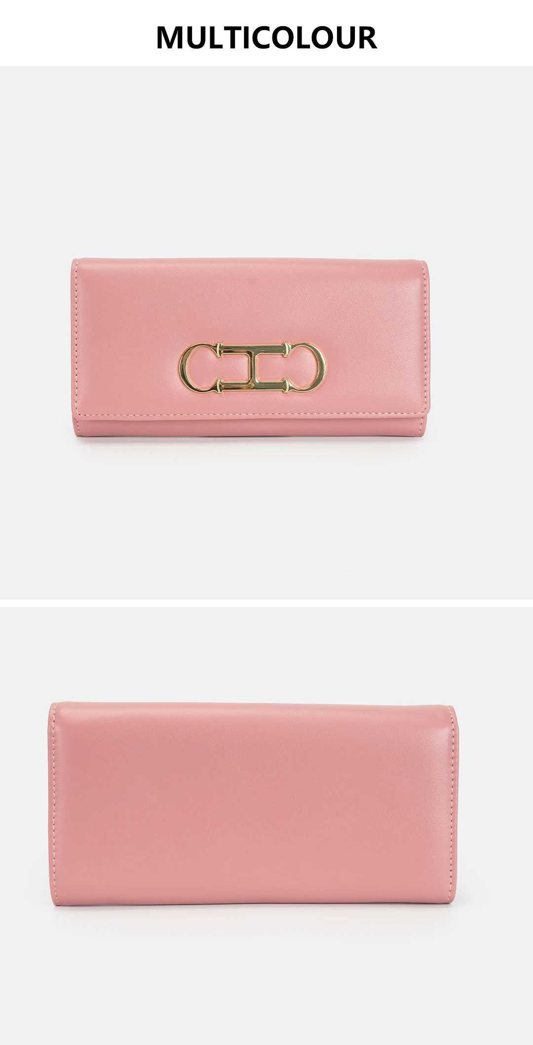 CH Womens Long Wallet Premium Leather Gold Metal Logo Large Capacity Multi Card Slots Daily Commuter Ladies Clutch Purse