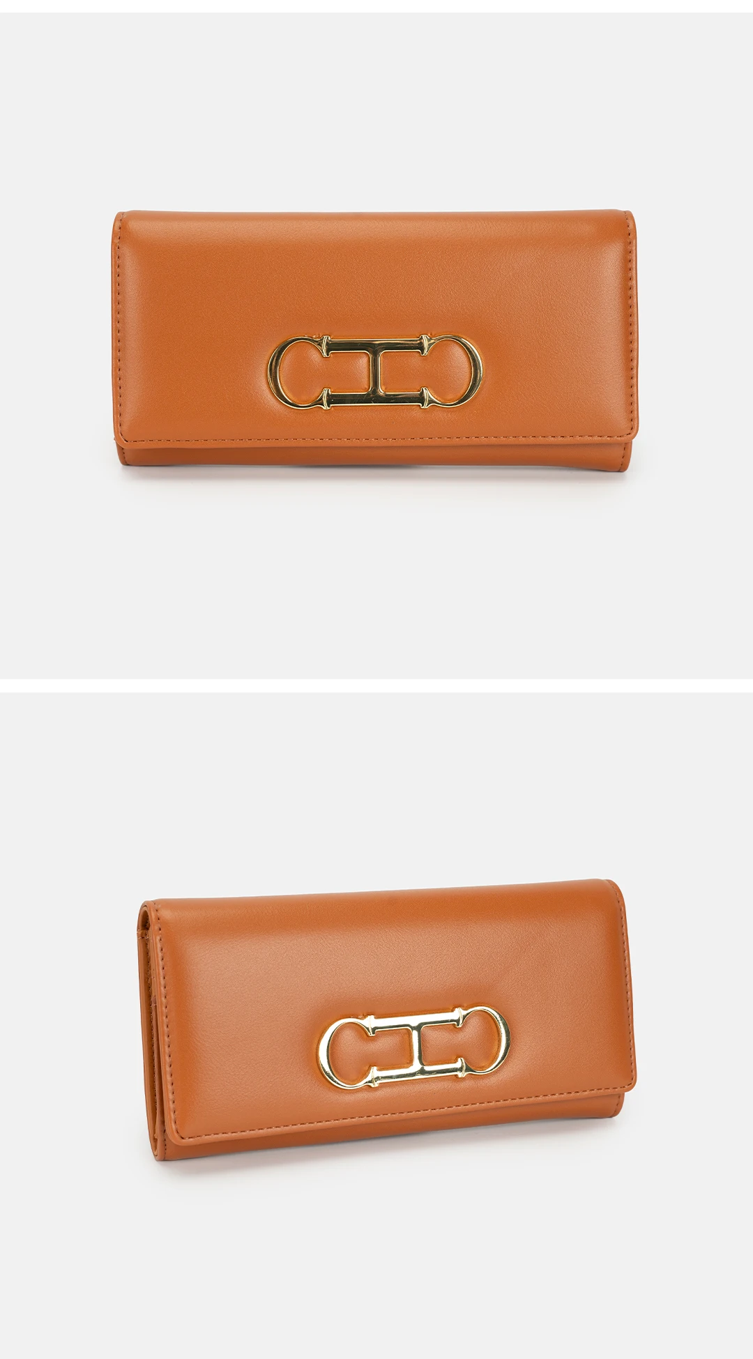 CH Womens Long Wallet Premium Leather Gold Metal Logo Large Capacity Multi Card Slots Daily Commuter Ladies Clutch Purse
