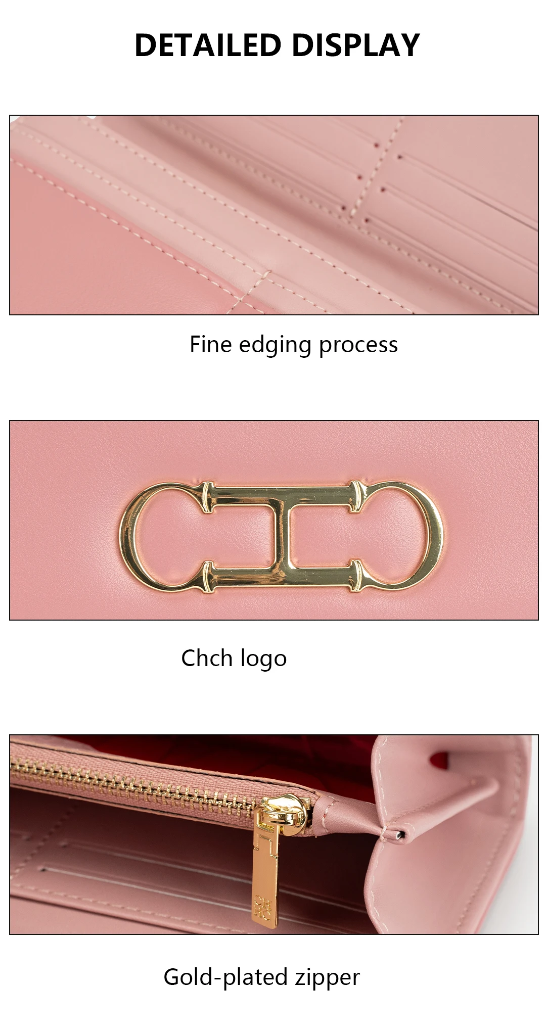 CH Womens Long Wallet Premium Leather Gold Metal Logo Large Capacity Multi Card Slots Daily Commuter Ladies Clutch Purse