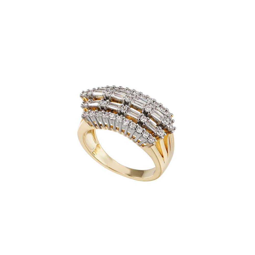 French light luxury inlaid baguette earrings and rings two-tone set, versatile jewelry for workplace commuting and banquets
