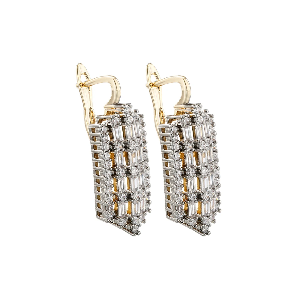 French light luxury inlaid baguette earrings and rings two-tone set, versatile jewelry for workplace commuting and banquets