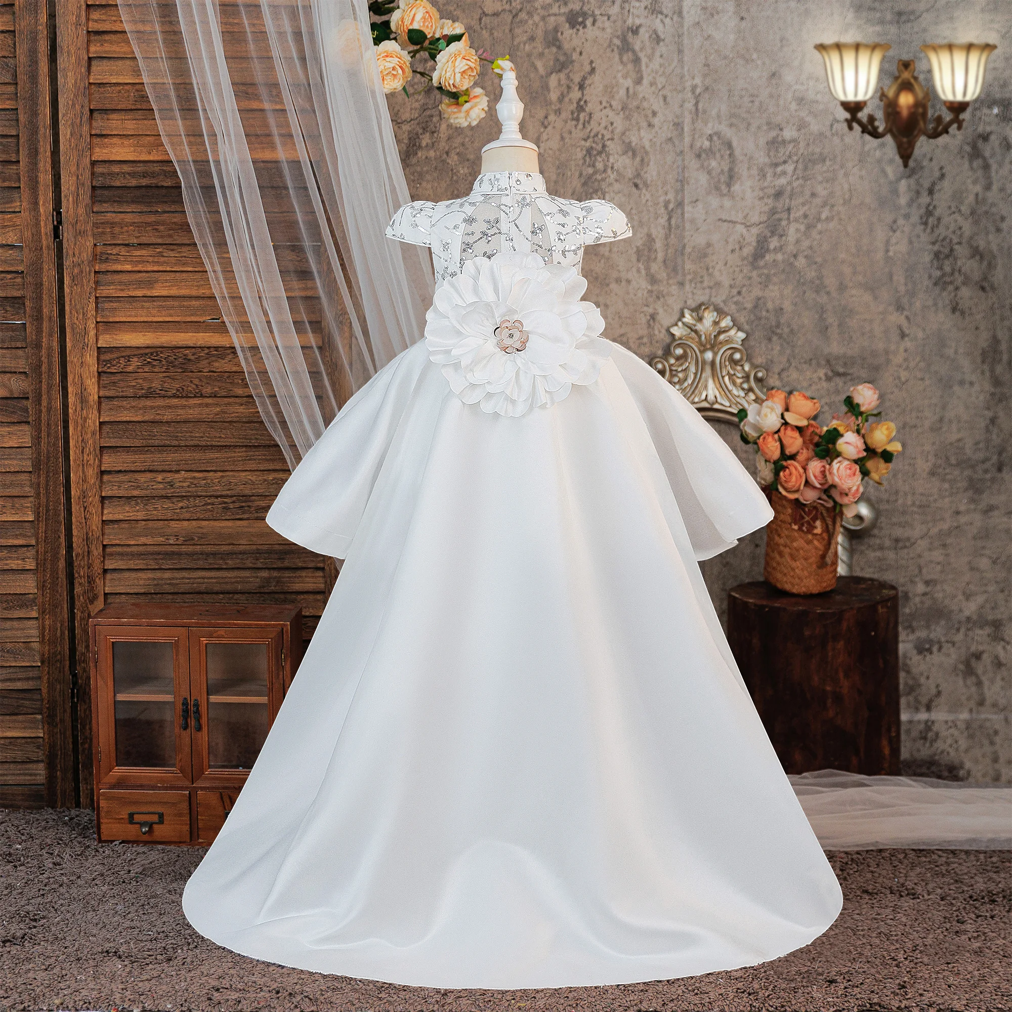 Summer Flower Baptism Party Girls Dress Elegant Wedding Bridesmaids Princess Prom Dresses Girl Birthday Pageant Evening Costumes