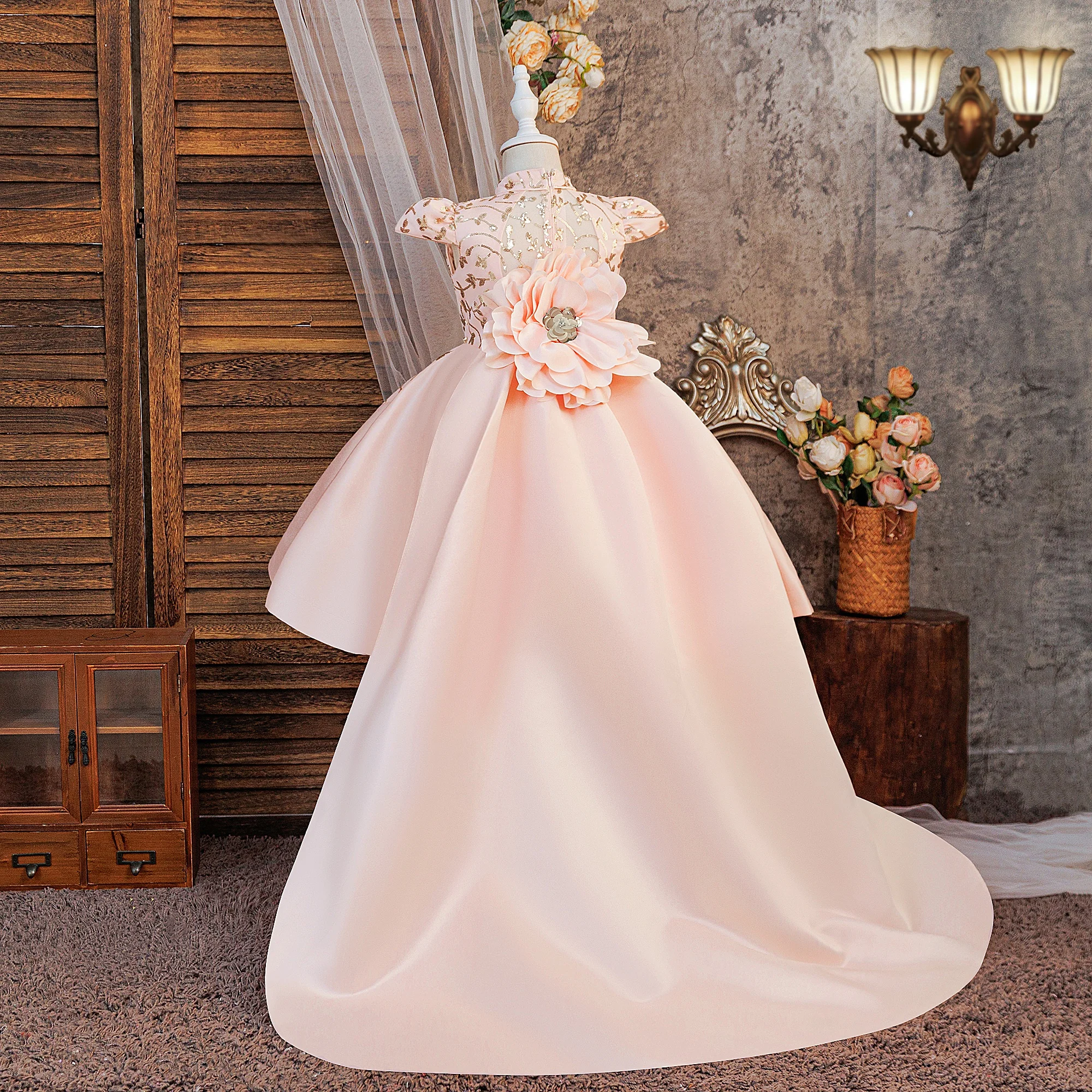 Summer Flower Baptism Party Girls Dress Elegant Wedding Bridesmaids Princess Prom Dresses Girl Birthday Pageant Evening Costumes