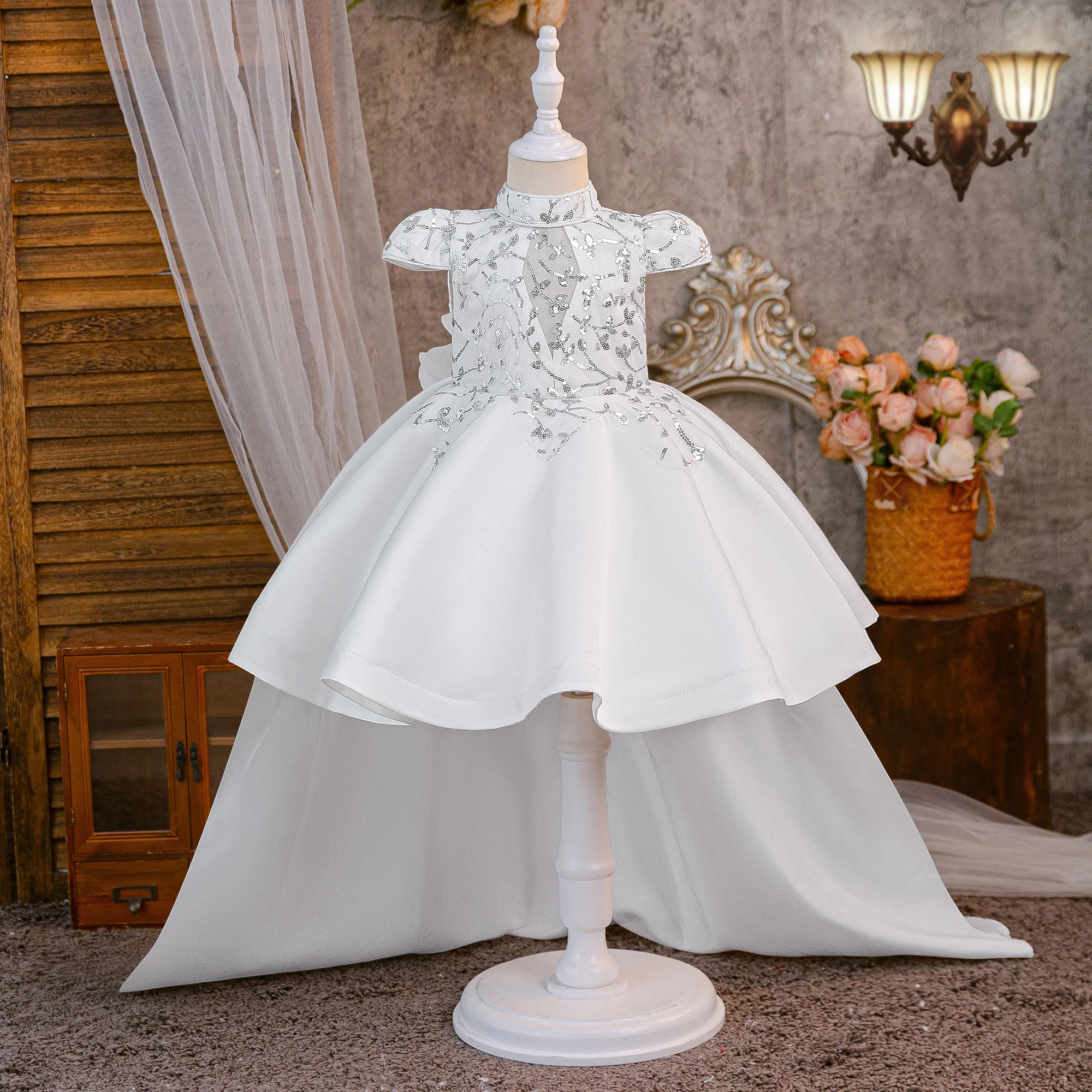 Summer Flower Baptism Party Girls Dress Elegant Wedding Bridesmaids Princess Prom Dresses Girl Birthday Pageant Evening Costumes