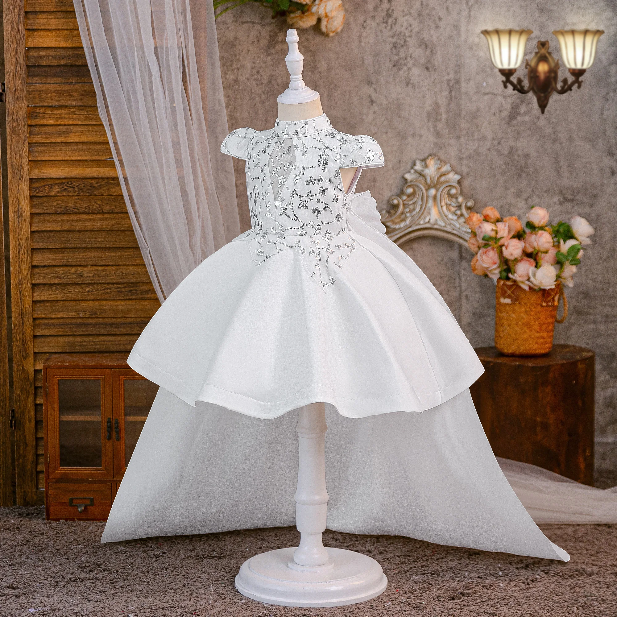 Summer Flower Baptism Party Girls Dress Elegant Wedding Bridesmaids Princess Prom Dresses Girl Birthday Pageant Evening Costumes
