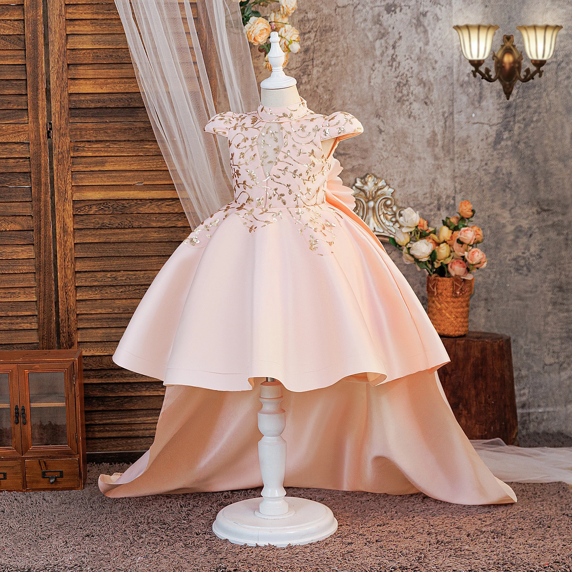 Summer Flower Baptism Party Girls Dress Elegant Wedding Bridesmaids Princess Prom Dresses Girl Birthday Pageant Evening Costumes