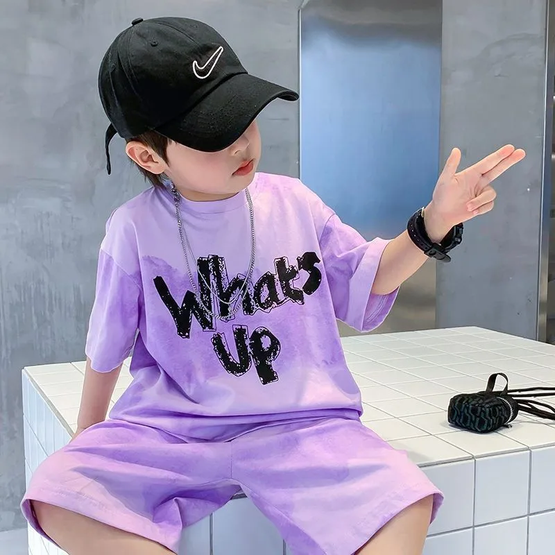Kids Summer T-shirt+Shorts 2-piece Clothes Set Korean Style Cute Fashion Handsome Letter Print Casual Sports Jersey Suit 1-12 Y