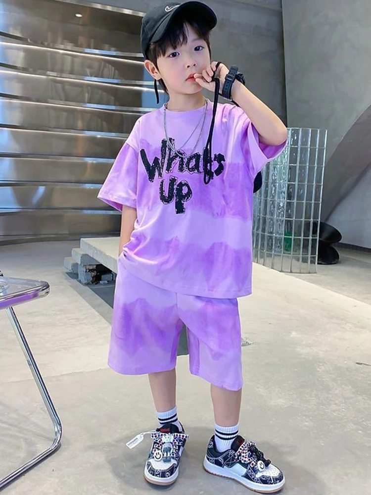 Kids Summer T-shirt+Shorts 2-piece Clothes Set Korean Style Cute Fashion Handsome Letter Print Casual Sports Jersey Suit 1-12 Y
