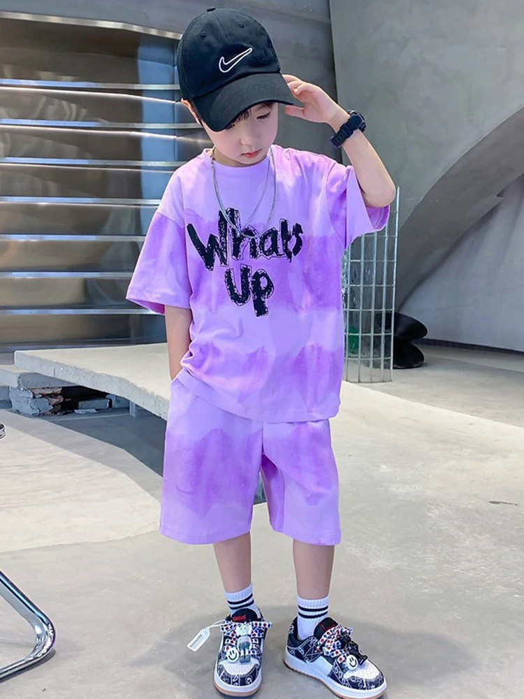 Kids Summer T-shirt+Shorts 2-piece Clothes Set Korean Style Cute Fashion Handsome Letter Print Casual Sports Jersey Suit 1-12 Y
