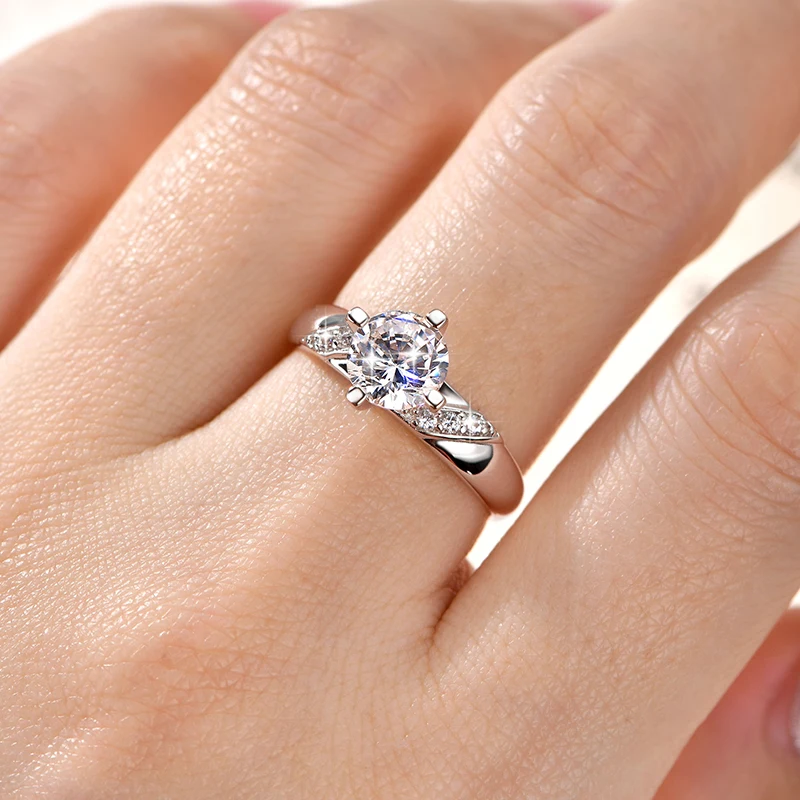 14K Gold Plated CZ Lab Diamond Promise Anniversary Ring 7mm Round Cut Cubic Zirconia Wedding Engagement Rings for Women