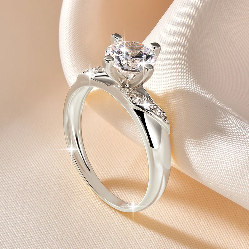 14K Gold Plated CZ Lab Diamond Promise Anniversary Ring 7mm Round Cut Cubic Zirconia Wedding Engagement Rings for Women