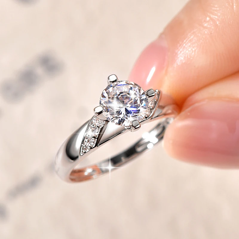 14K Gold Plated CZ Lab Diamond Promise Anniversary Ring 7mm Round Cut Cubic Zirconia Wedding Engagement Rings for Women
