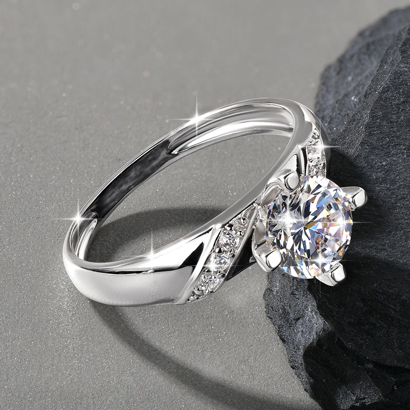14K Gold Plated CZ Lab Diamond Promise Anniversary Ring 7mm Round Cut Cubic Zirconia Wedding Engagement Rings for Women