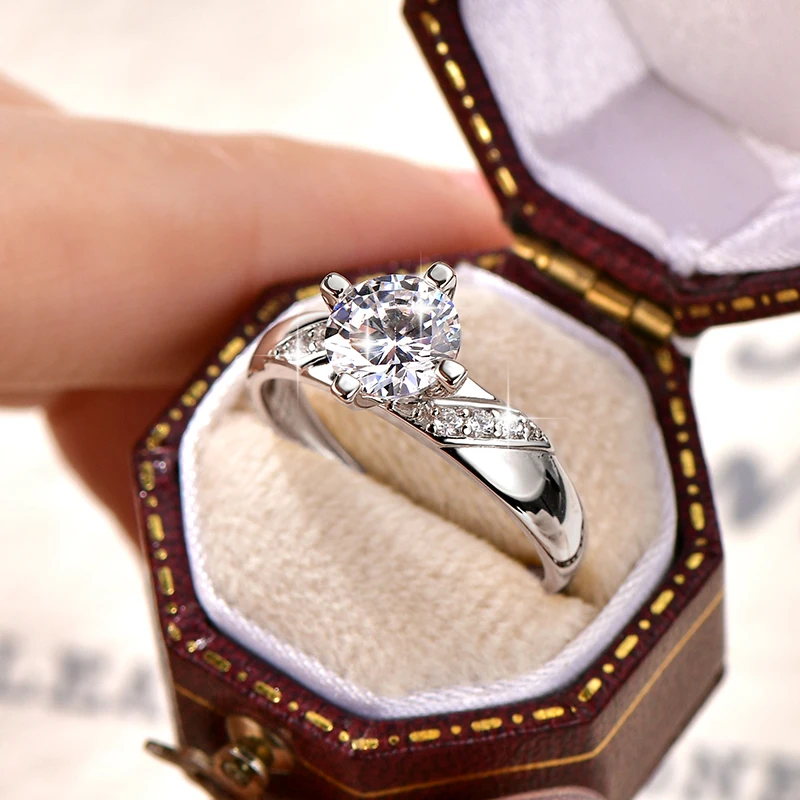 14K Gold Plated CZ Lab Diamond Promise Anniversary Ring 7mm Round Cut Cubic Zirconia Wedding Engagement Rings for Women