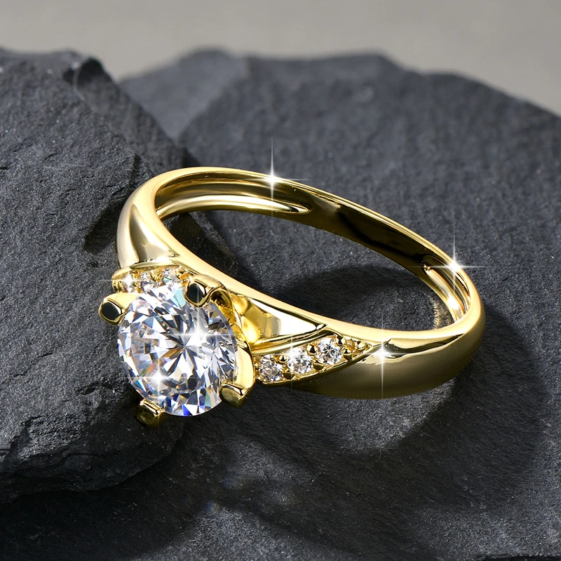 14K Gold Plated CZ Lab Diamond Promise Anniversary Ring 7mm Round Cut Cubic Zirconia Wedding Engagement Rings for Women