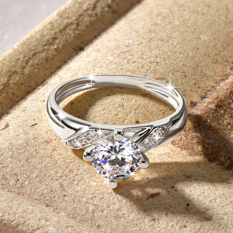 14K Gold Plated CZ Lab Diamond Promise Anniversary Ring 7mm Round Cut Cubic Zirconia Wedding Engagement Rings for Women