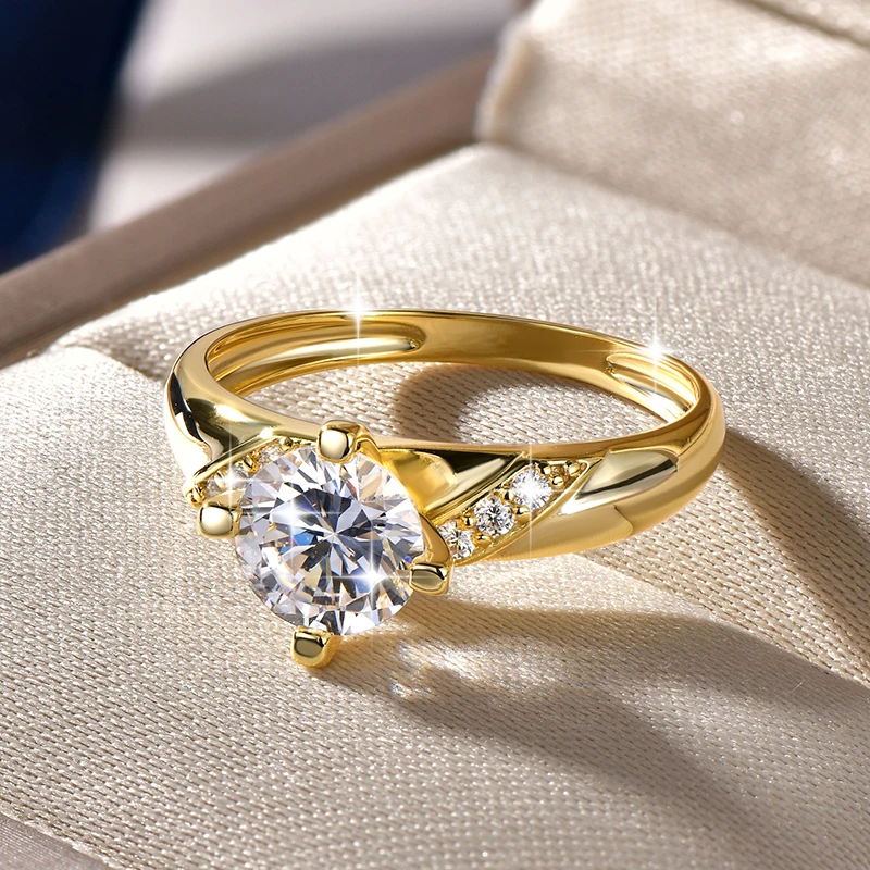 14K Gold Plated CZ Lab Diamond Promise Anniversary Ring 7mm Round Cut Cubic Zirconia Wedding Engagement Rings for Women