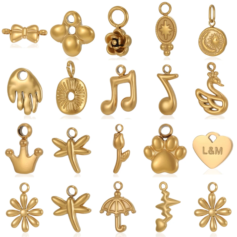 Waterproof Jewelry Stainless Steel Pendant Heart Sun Music Dragonfly Flower Swan Cat Paw Charm DIY Pendant Accessories