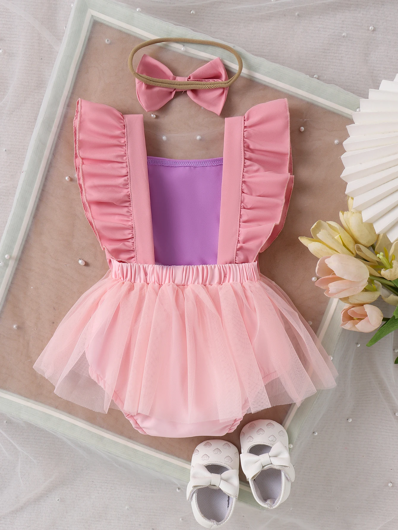 2pcs Summer New Style Sweet and Cute Girl Baby 0-1 Years Old One-Piece Mesh Dress