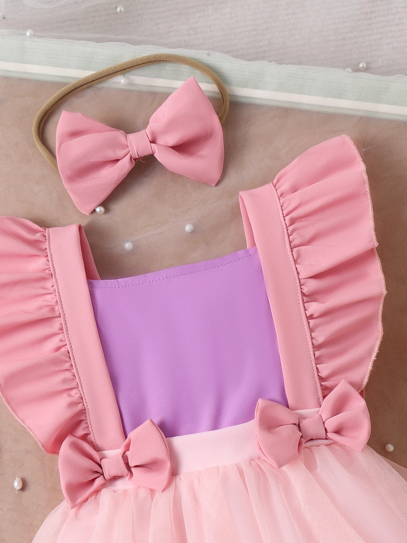 2pcs Summer New Style Sweet and Cute Girl Baby 0-1 Years Old One-Piece Mesh Dress