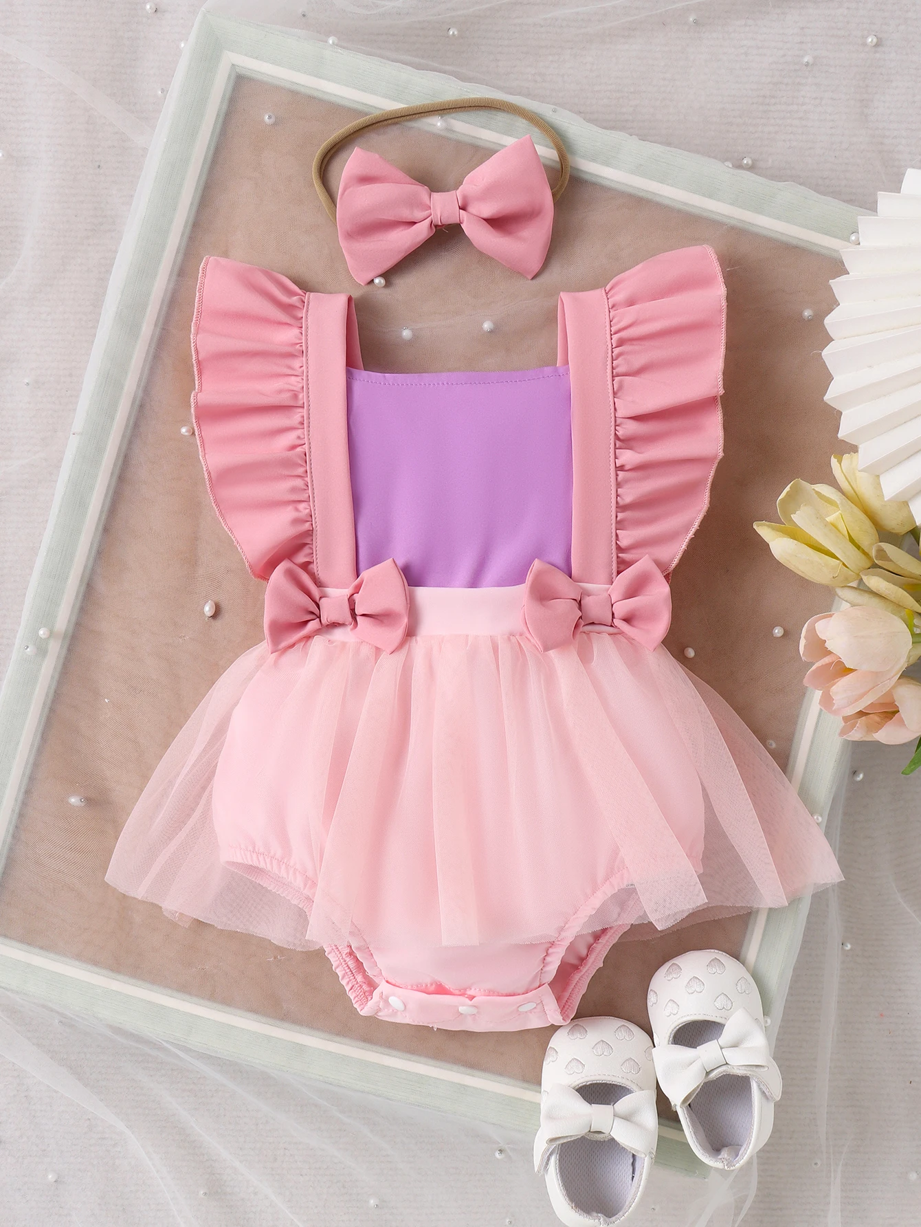 2pcs Summer New Style Sweet and Cute Girl Baby 0-1 Years Old One-Piece Mesh Dress