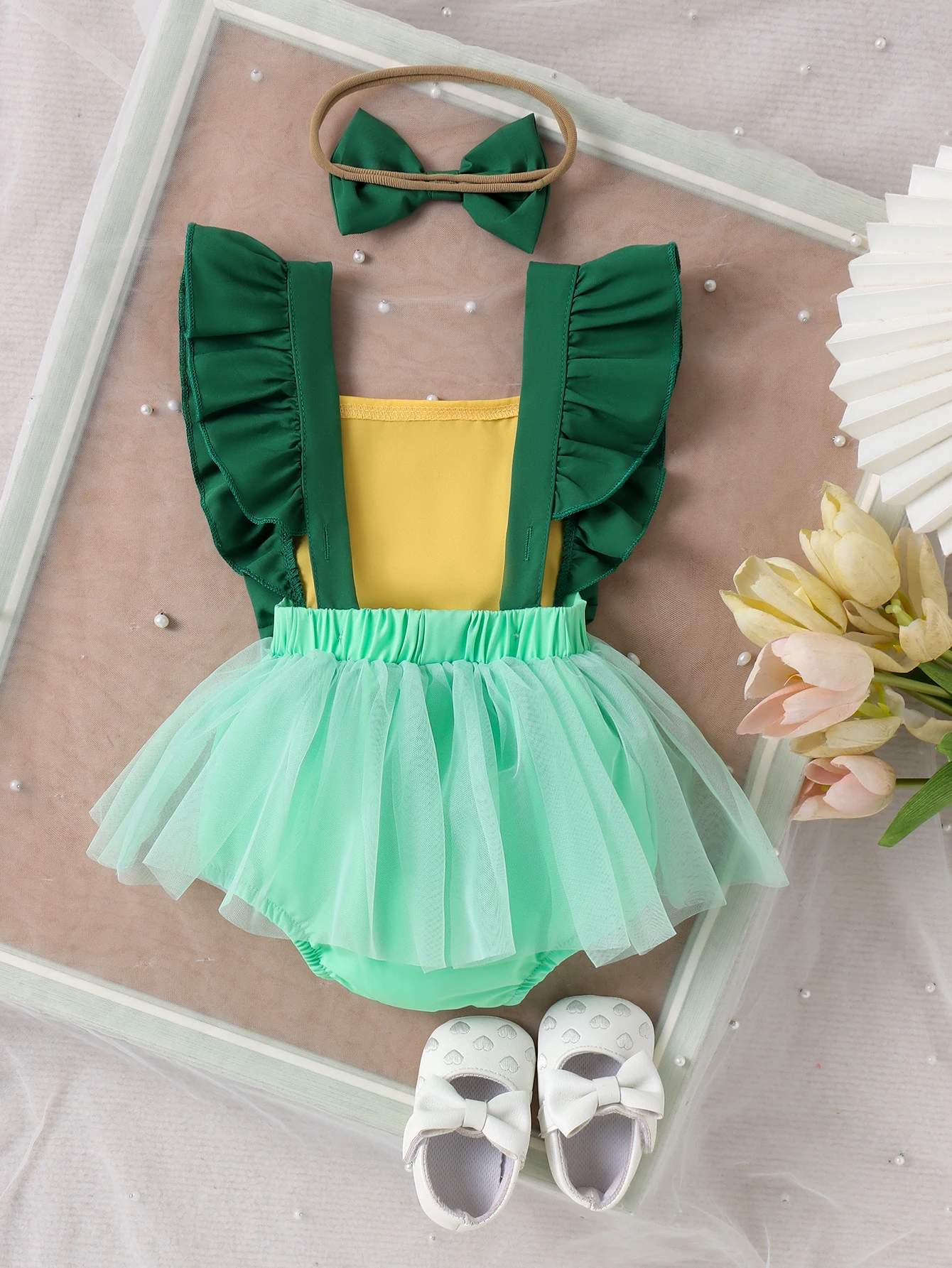 2pcs Summer New Style Sweet and Cute Girl Baby 0-1 Years Old One-Piece Mesh Dress
