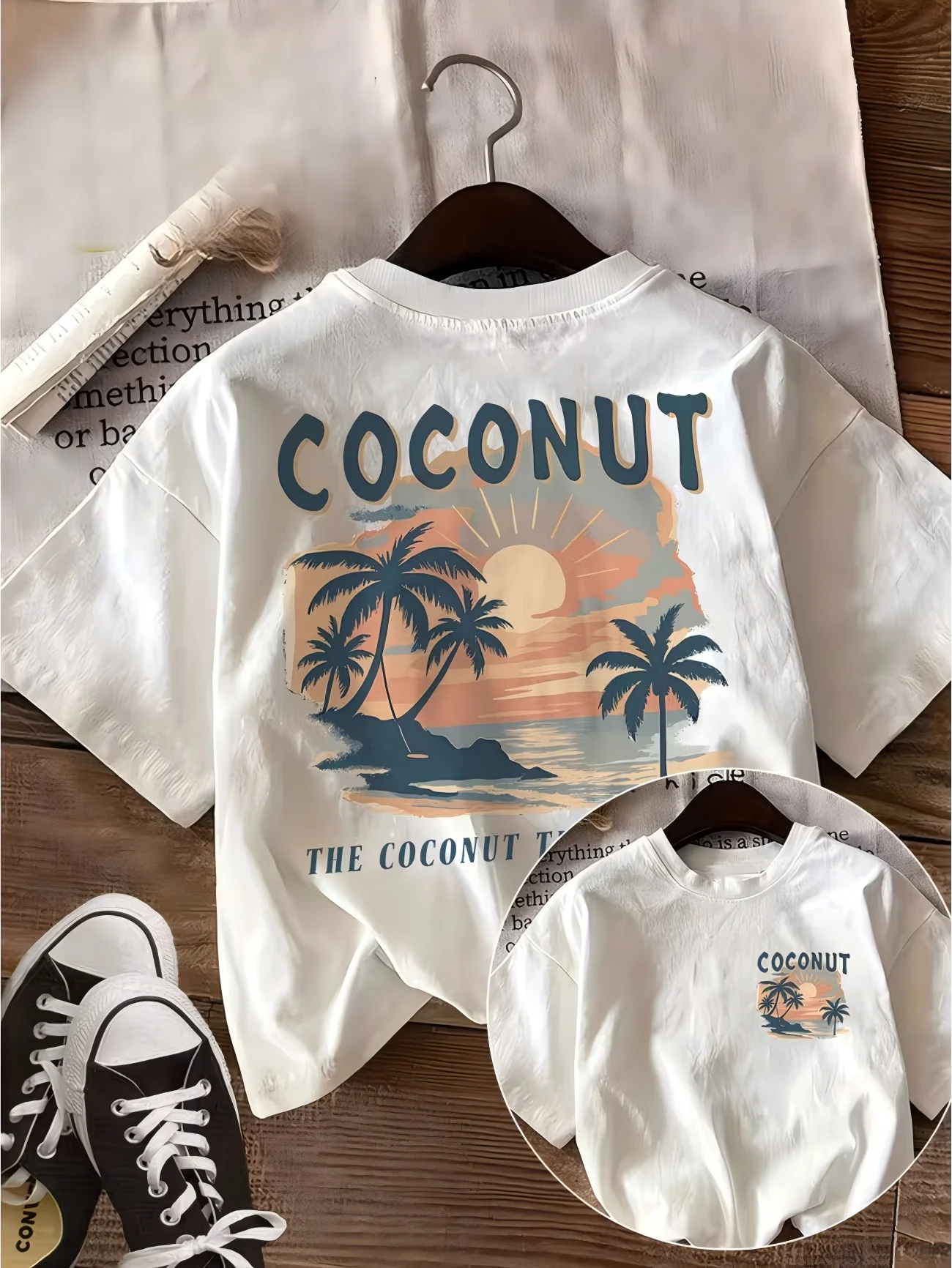 Vintage Tropical Coconut Tree T-Shirt Summer Beach Sunset Graphic Tee Harajuku Aesthetic Short Sleeve Fashion Streetwear Tops