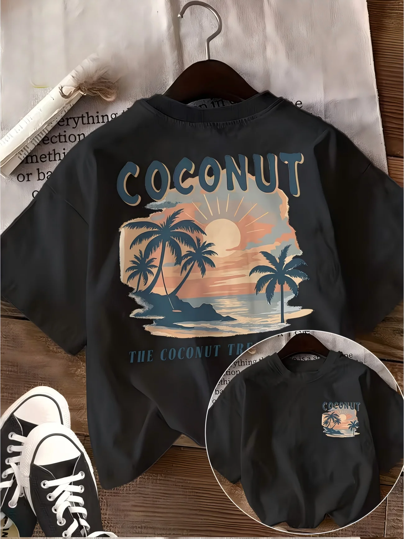 Vintage Tropical Coconut Tree T-Shirt Summer Beach Sunset Graphic Tee Harajuku Aesthetic Short Sleeve Fashion Streetwear Tops