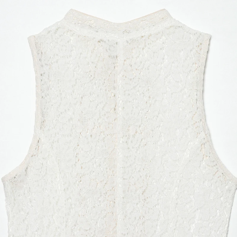 Women's Lace Tops Summer White Sheer Sleeveless Stand Collar Vest For Women See Through Slim Fit Tanks 2026 Elegant Women's Tops