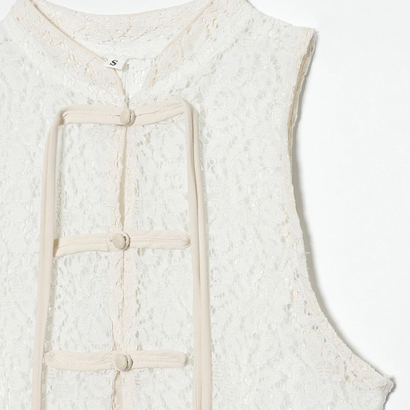 Women's Lace Tops Summer White Sheer Sleeveless Stand Collar Vest For Women See Through Slim Fit Tanks 2026 Elegant Women's Tops
