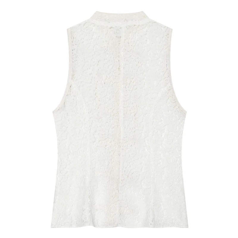 Women's Lace Tops Summer White Sheer Sleeveless Stand Collar Vest For Women See Through Slim Fit Tanks 2026 Elegant Women's Tops