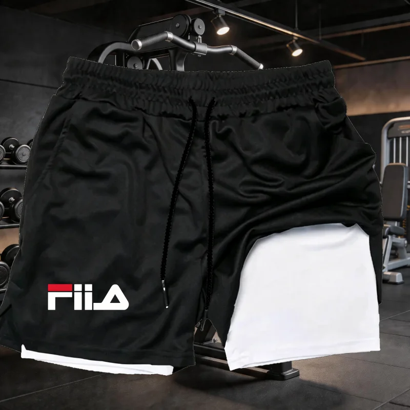 Summer men's 2-in-1 sports shorts breathable and casual quick drying double-layer shorts summer running sports underwear M-3XL