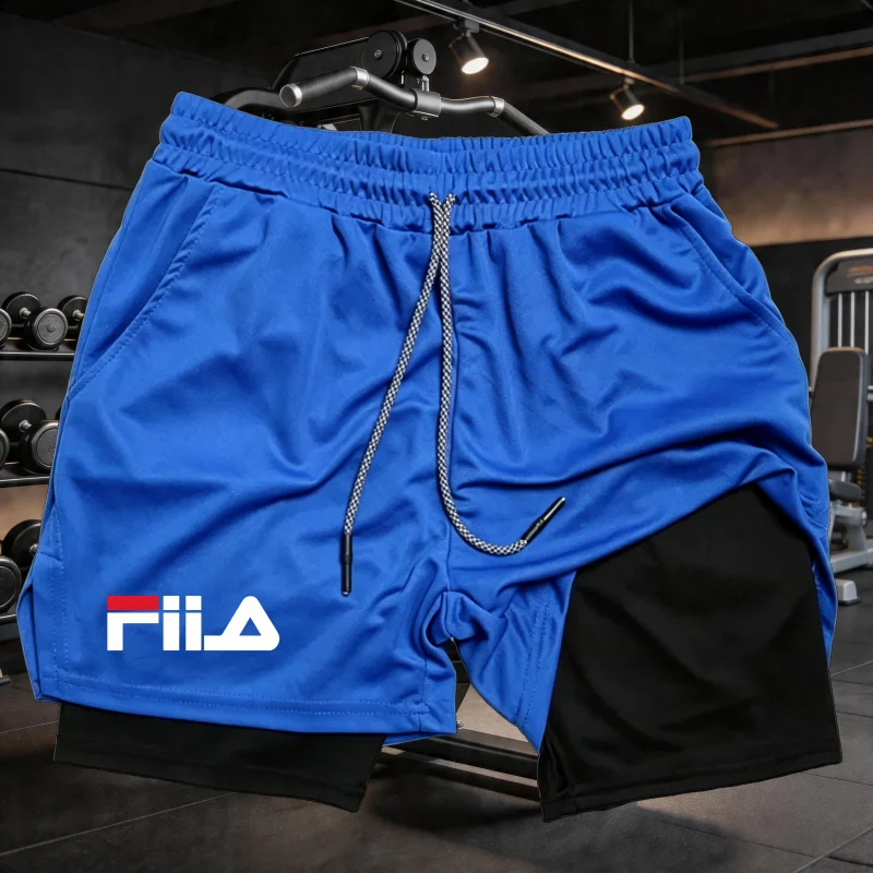 Summer men's 2-in-1 sports shorts breathable and casual quick drying double-layer shorts summer running sports underwear M-3XL