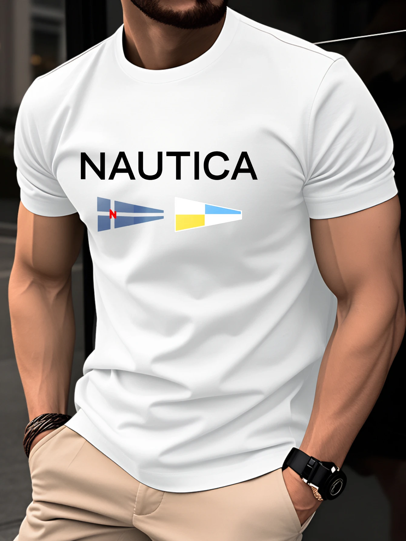 Men's T-shirt -Summer Short Sleeve Lightweight Top -Trendy, Fashionable, Breathable, Comfortable, Versatile -Simple Letter Print