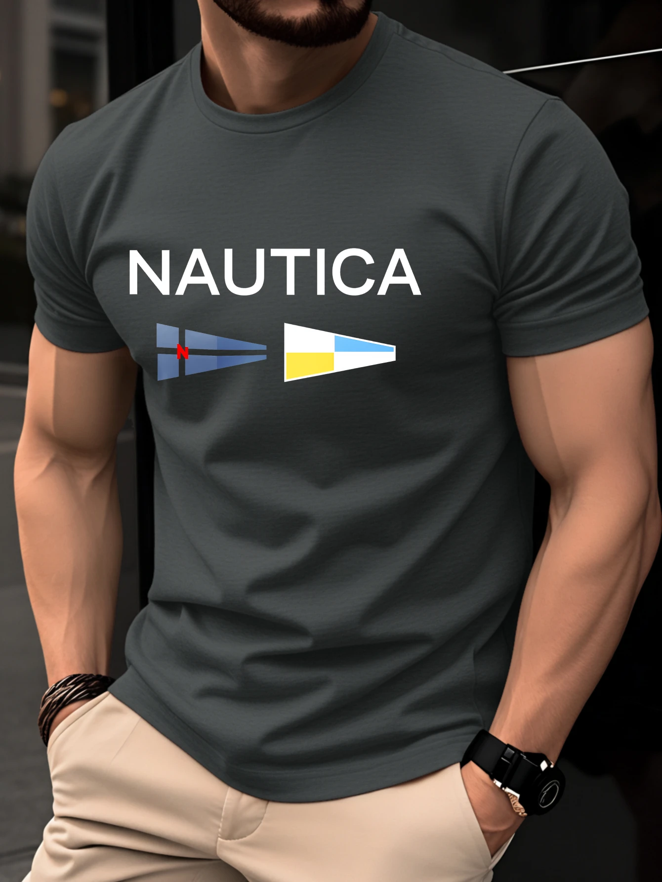 Men's T-shirt -Summer Short Sleeve Lightweight Top -Trendy, Fashionable, Breathable, Comfortable, Versatile -Simple Letter Print