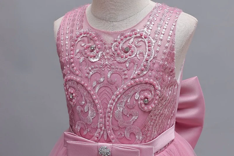 3-12 Year Old Children's Dress Embroidered Bow Lace Wedding Dress Girl Princess Dress for Birthday Party Evening Dress