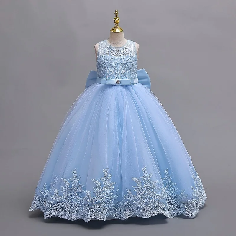 3-12 Year Old Children's Dress Embroidered Bow Lace Wedding Dress Girl Princess Dress for Birthday Party Evening Dress