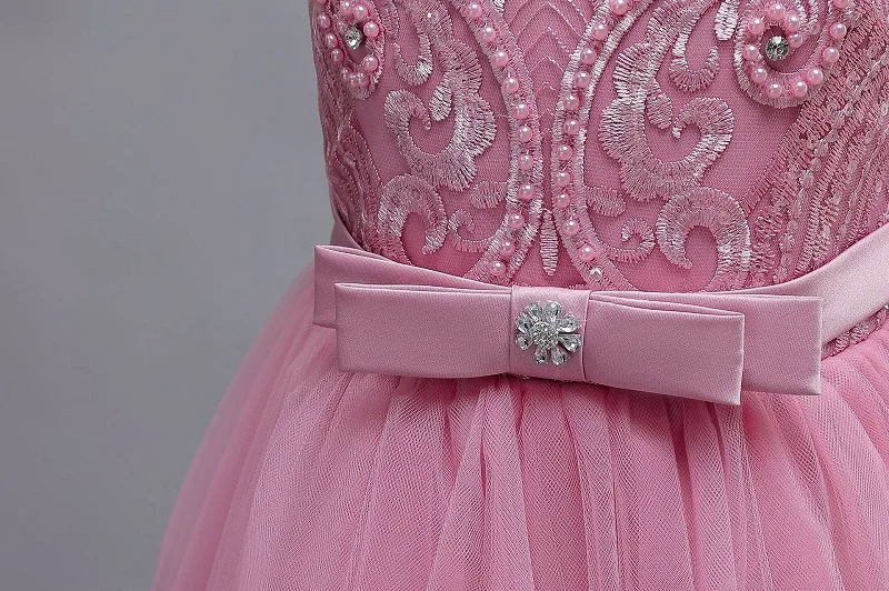 3-12 Year Old Children's Dress Embroidered Bow Lace Wedding Dress Girl Princess Dress for Birthday Party Evening Dress