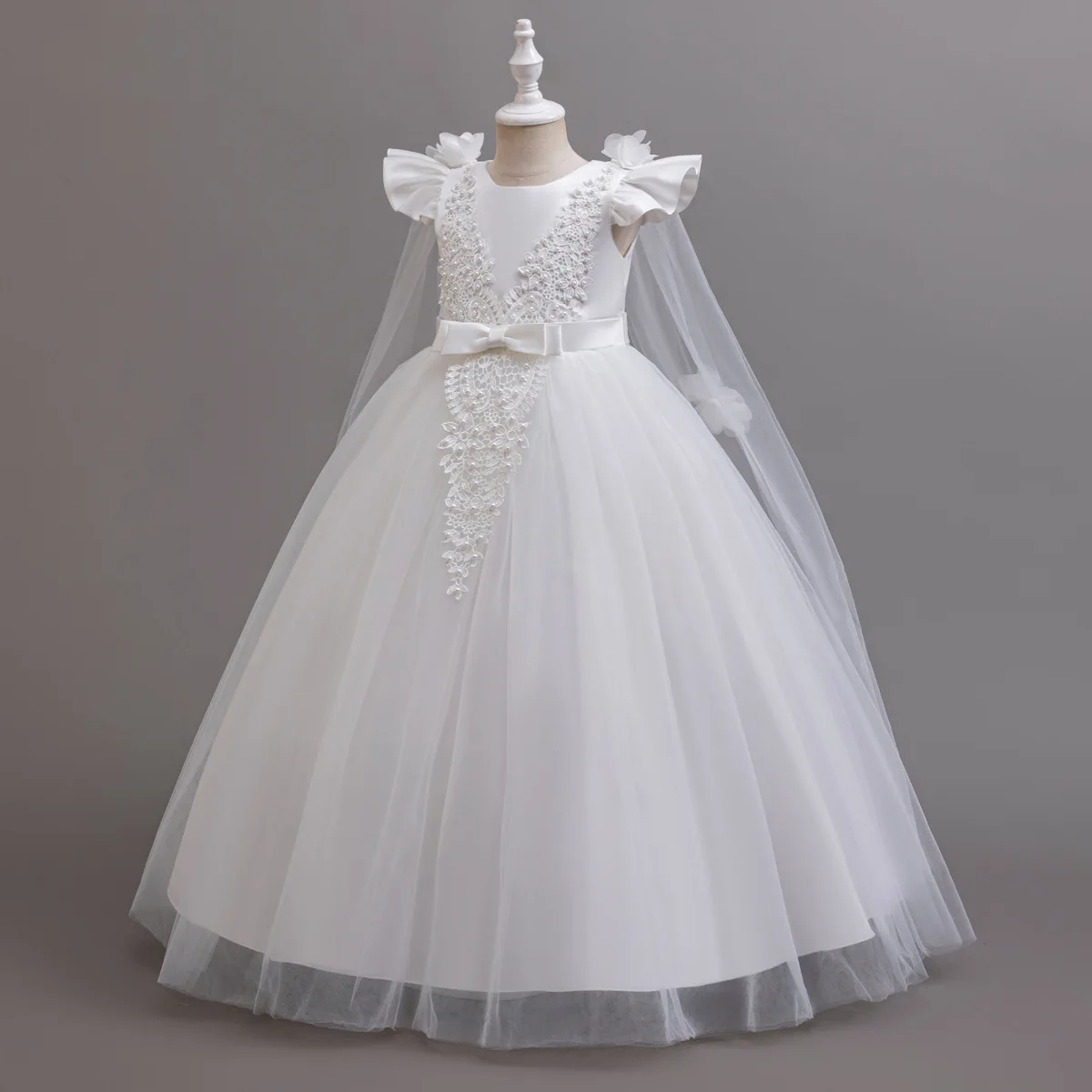 3-12 Year Old Children's Dress Embroidered Bow Lace Wedding Dress Girl Princess Dress for Birthday Party Evening Dress