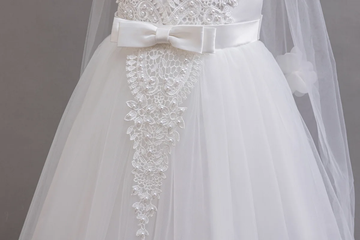 3-12 Year Old Children's Dress Embroidered Bow Lace Wedding Dress Girl Princess Dress for Birthday Party Evening Dress