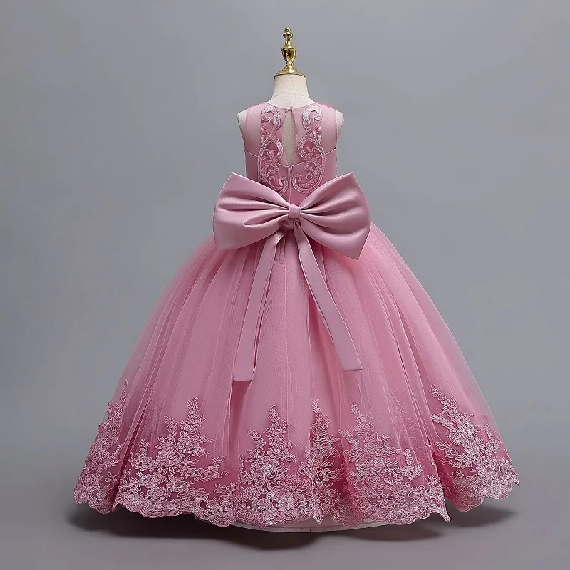 3-12 Year Old Children's Dress Embroidered Bow Lace Wedding Dress Girl Princess Dress for Birthday Party Evening Dress