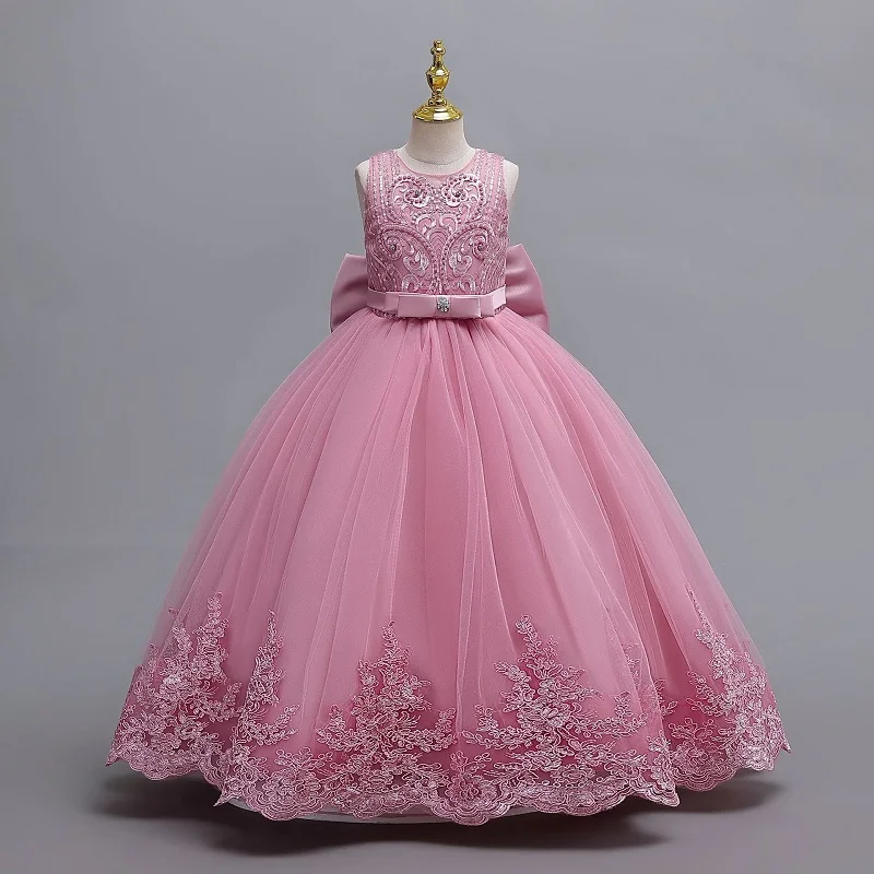 3-12 Year Old Children's Dress Embroidered Bow Lace Wedding Dress Girl Princess Dress for Birthday Party Evening Dress
