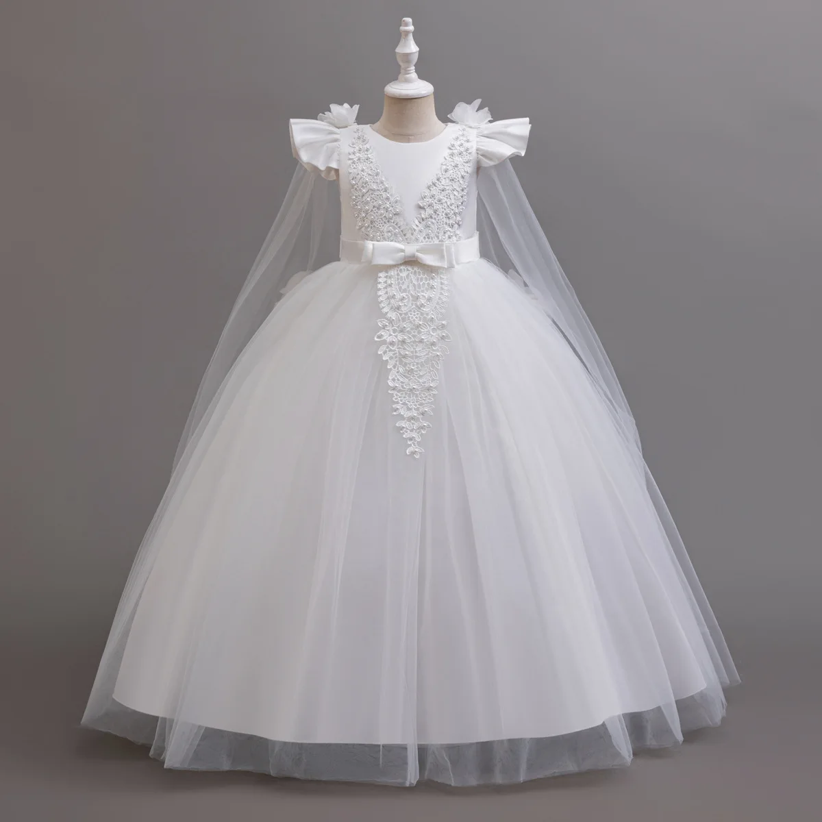 3-12 Year Old Children's Dress Embroidered Bow Lace Wedding Dress Girl Princess Dress for Birthday Party Evening Dress