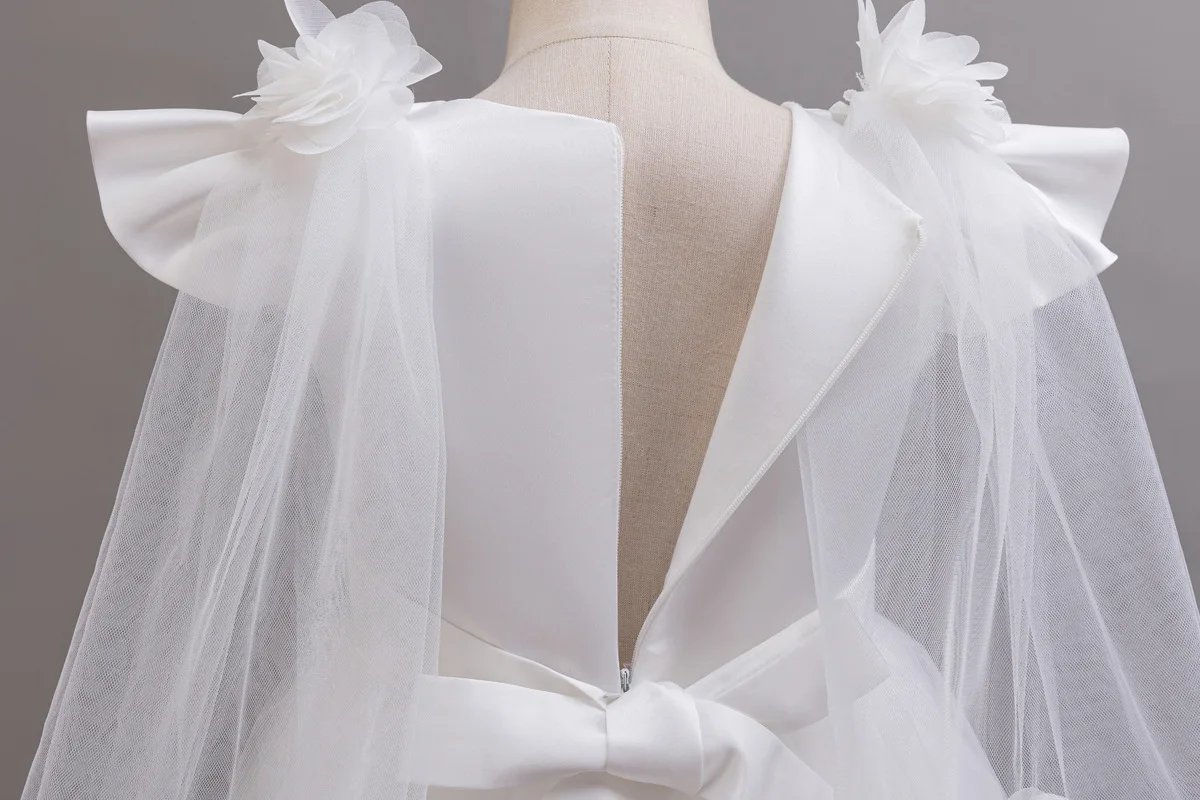 3-12 Year Old Children's Dress Embroidered Bow Lace Wedding Dress Girl Princess Dress for Birthday Party Evening Dress