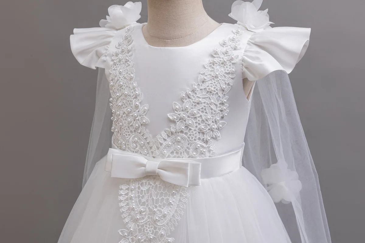3-12 Year Old Children's Dress Embroidered Bow Lace Wedding Dress Girl Princess Dress for Birthday Party Evening Dress
